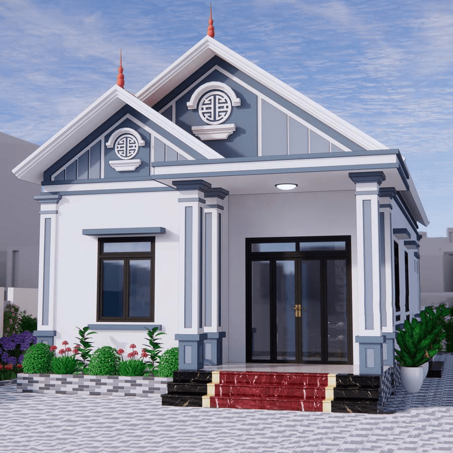 Hình ảnh minh họa mặt tiền căn nhà cấp 4 mái thái thể hiện sự khang trang và vững chãi