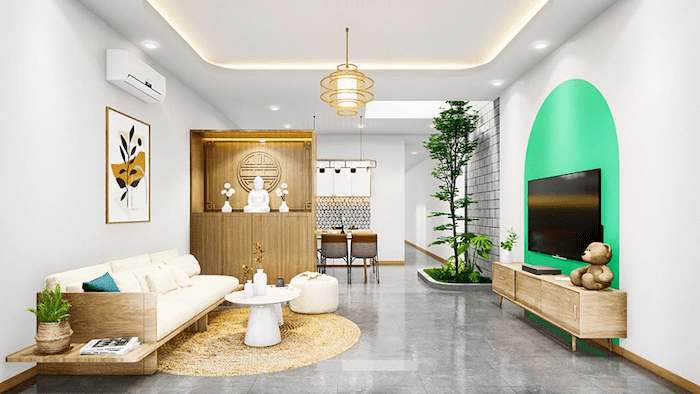 Hình ảnh minh họa phòng khách nhà cấp 4 với thiết kế đơn giản ấm cúng và gần gũi